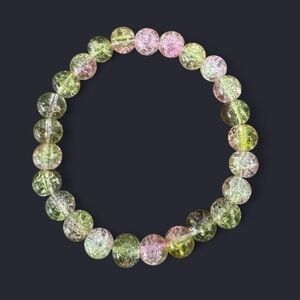 Green Pink Crackle Glass Bead Bracelet